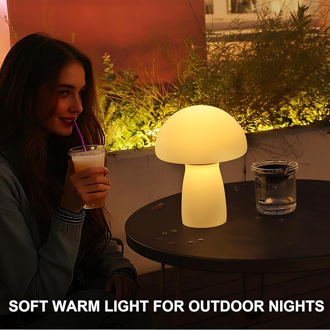 Solar Table Lamp Outdoor Waterproof, Mushroom Solar Lamp with USB & Solar Charging, 2000mAh Rechargeable IP65 Patio Garden Decor Light for Indoor Outdoor, Bedside Lamp, Housewarming Gift