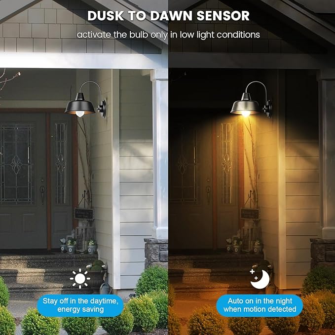 Motion Sensor Light Bulbs, Dusk to Dawn, 13W 100W Equivalent, Movement Activated Security LED Bulb, 2700K Warm White, for Outdoor Indoor, Porch Garage Basement Hallway Closet, 4 Pack