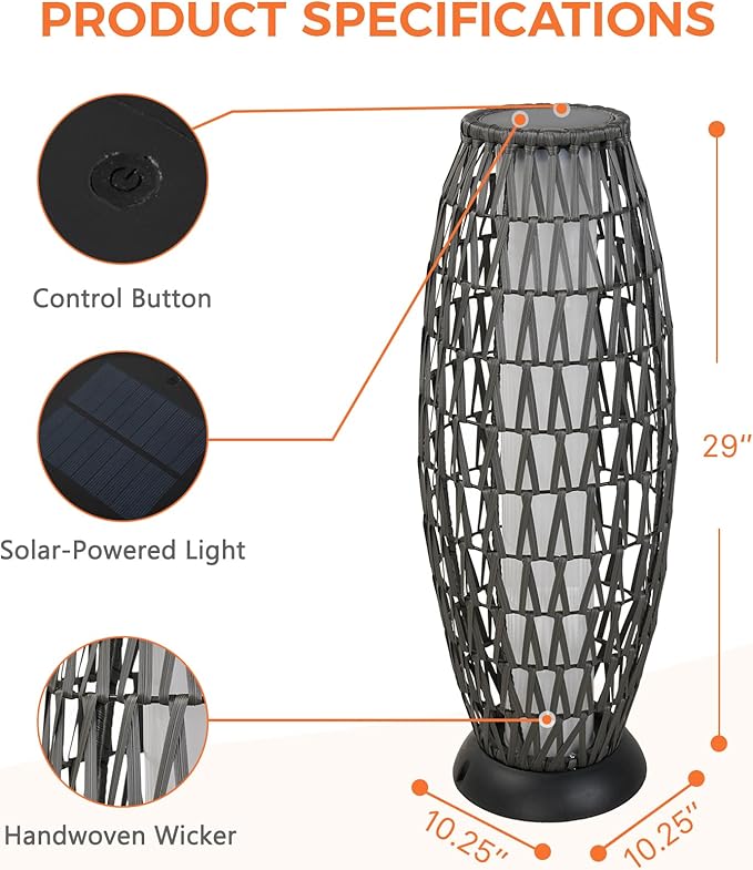 Solar Yard 2-Pack 29" Outdoor Solar-Powered Woven Wicker Boho Lantern Floor Lamp, Decoration for Deck Garden, Pathway, Oslo Silver Black