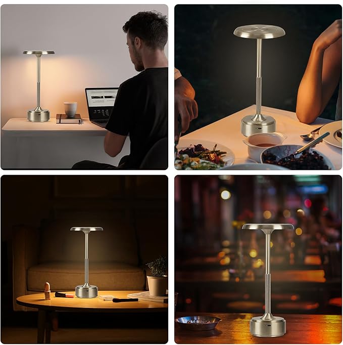 5200mAh Rechargeable Cordless LED Table Lamps Touch Sensor Light, 3-Levels Portable Dimming Wireless Battery Operated Lamp,Night Light/Restaurant Table/Outdoor/Coffee/Bar (Sliver Set of 2)