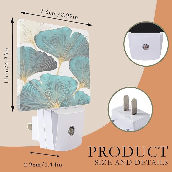 Night Light,Green Ginkgo Leaves Night Lights Plug into Wall for Boys Girls Bedroom Decorative Half Round Nightlight Led Lamp 0.5W Sleep Friendly