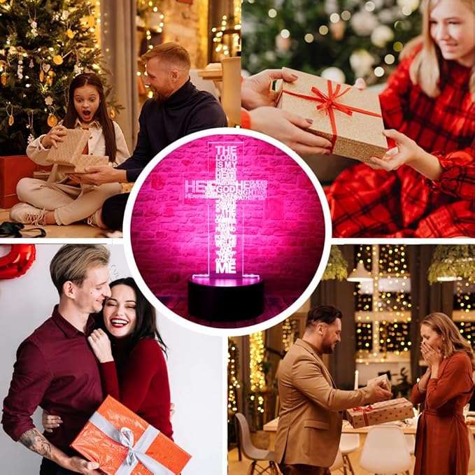 Christ Jesus Cross 3D LED Bedroom Decor Sleep Table Lamp with Remote 7 Colors Acrylic Visual Night Light Birthday Christmas Easter Christian Gift for Religious Women Men Kids Commemorate Present