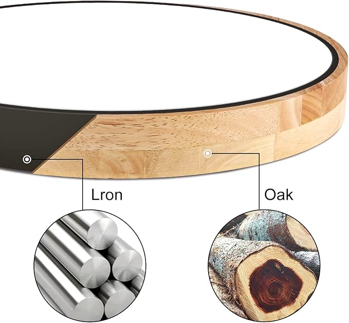 Led Ceiling Light Flush Mount: 15.8 Inch 30W Bedroom Light Fixture with Round Wood Modern Black Flat Overhead Minimalist Ceiling Lamps for Kitchen Hallway Laundry Cold White 6000K, Not Dimmable