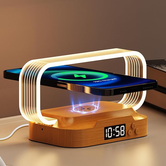 Donewin Small Nightstand Lamp with Wireless Charger,Cute Bedside Lamp with Clock,Small Table Lamp for Bedroom,Mini Night Light for Bedroom,Tiny Light as Gift,Stepless Dimmable,3 Color Modes