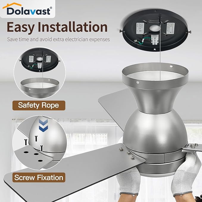 Ceiling Fans with Lights and Remote, 36 Inch Ceiling Fan with Light, Low Profile, Reversible, Dimmable LED, Flush Mount, Quiet, DC Motor, Nickel Ceiling Fan for Bedroom, Kitchen, Dining Room