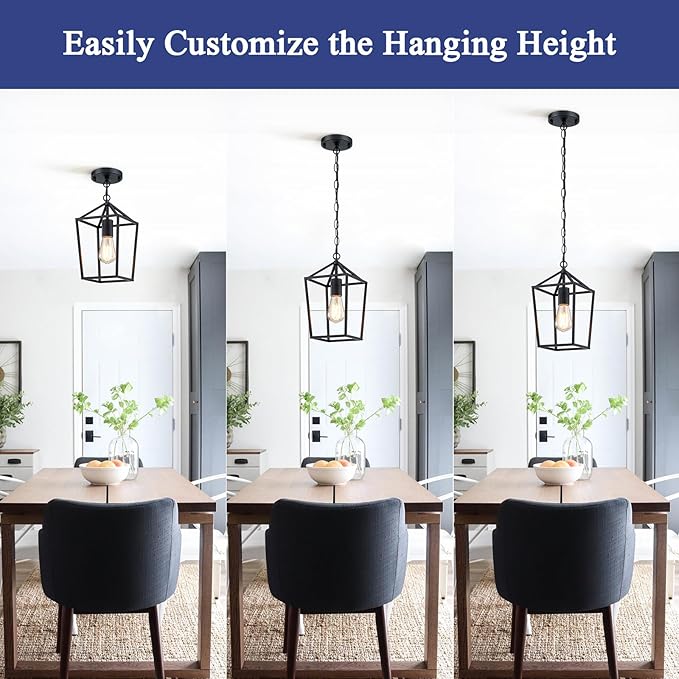 2-Pack Farmhouse Pendant Lights Kitchen Island, Black Pendant Light Fixtures Hanging Lamp for Dining Room, Modern Kitchen Pendant Lighting Over Island, Metal Cage Design