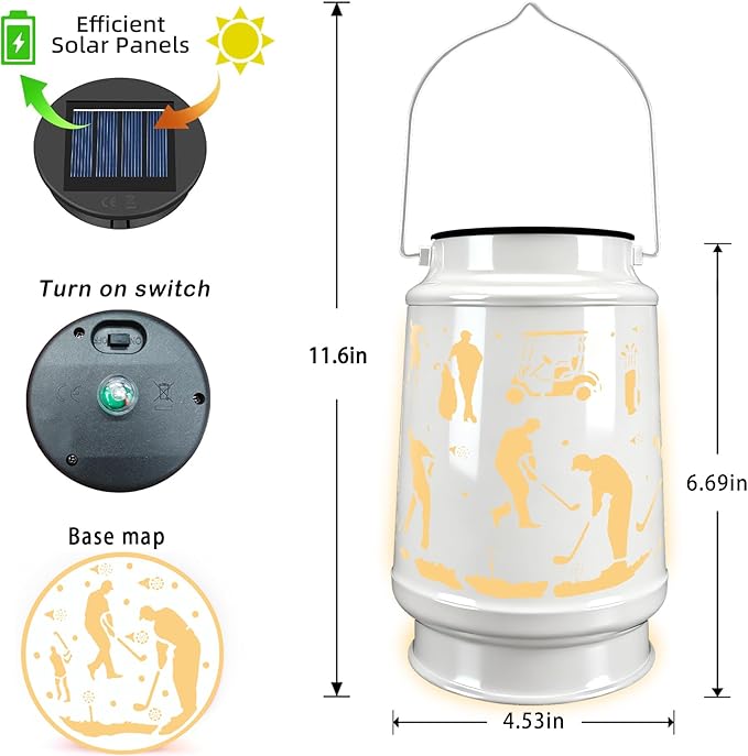 Solar Lantern Outdoor Waterproof for Patio Yard Lawn Backyard Front Porch Golf Cart Lights Golf Ornaments Decorations Gifts for Men Dad Grandpa Lantern