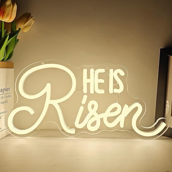 He Is Risen Neon Sign Easter Neon Signs for Wall Decor Jesus Led Sign USB Neon Lights for Bedroom Christmas Party He Is Risen Easter Decor