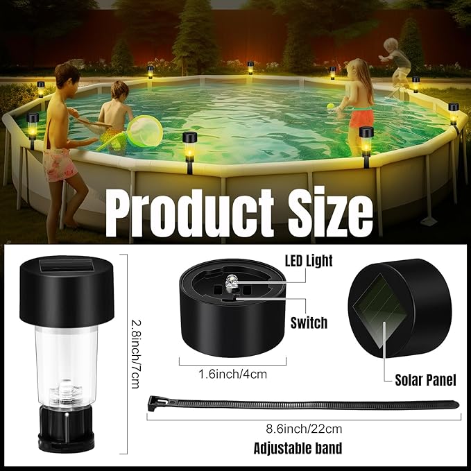 VIHOSE Pool Solar Lights for Framed Above Ground Pools Waterproof Solar Light Outdoor Swimming Pool Fence Decorations Pool Accessories Night Lights (Warm Light,8 Pcs)