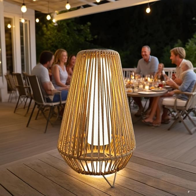 EcoGreen Rocket Floor LED Solar Rattan Lamp – 11.81 * 18.5 Inch Anti Rust Steel Frame with Weaving &Built-in Lights, Warm Glow, 8H Runtime, Solar-Powered Light for Garden & Patio – Single Pack/Large