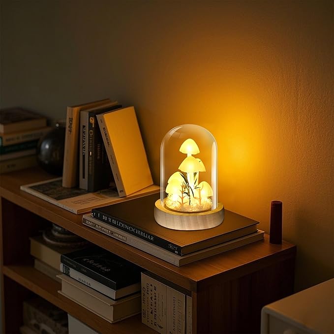 QUELIEN Mushroom Lamp,Mothers Day Mom Gifts for Mom,Light Up Mushroom in Glass Dome,Birthday Party Decorations,Ideal Birthday Gift,GirlfriendGift