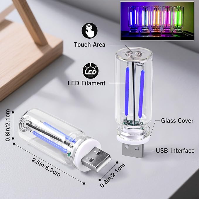 2PCS USB Car Light, Plug in USB Interior Car Lights, Touch Control Mini Glass Bottle Automotive Night Lamps, Portable Mini LED Bulb Night Lights Ambient Lighting for Auto Vehicle Decoration, Blue