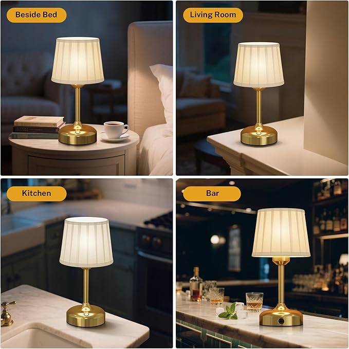 Mini Cordless Table Lamp, Small Table Lamp 5000mAh Rechargeable Table Lamp Battery Operated Touch Lamp Fabric Shade Stepless Dimmable Bedside Lamps for Bedroom, Living Room, Dining Room