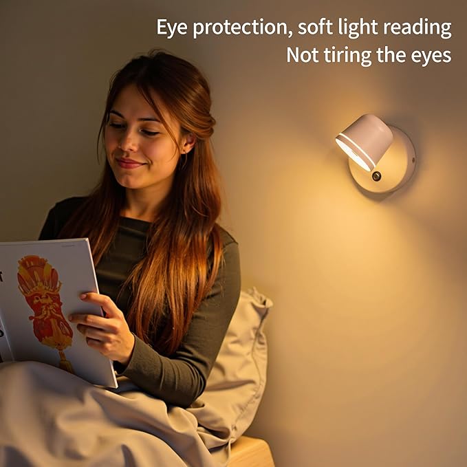 Aisilan Wall Sconce, Hardwired Touch Dimmable Wall Light with 3 Color Temperatures, Adjustable 7W LED Wall Lamp CRI97, Modern White Aluminum Sconce for Bedroom Bedside Hallway
