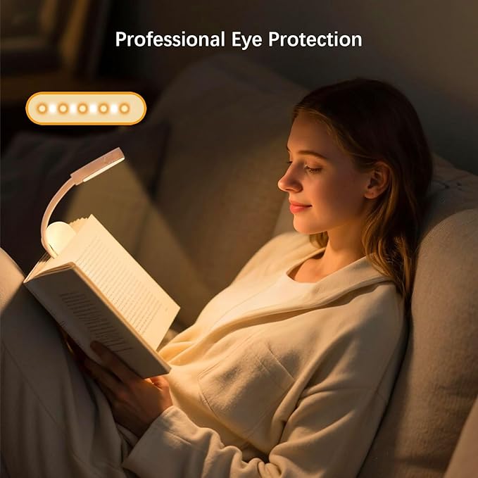 Portable LED Reading Lights, Eye Caring 3 Color Temperatures and Dimming Brightness Book Lights, Lightweight USB Rechargeable Clip-On Lamp for Book Lovers Night Reading (Black)
