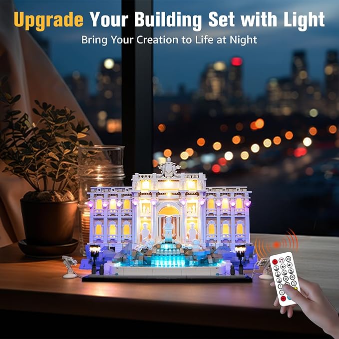 BrickSoul LED RC Light Up Kit Compatible with Lego Architecture Trevi Fountain 21062 Building Set, Upgrade RC Adjustable Lighting Mode Lighting Accessories for Lego Fans, Not Included 21062 Model