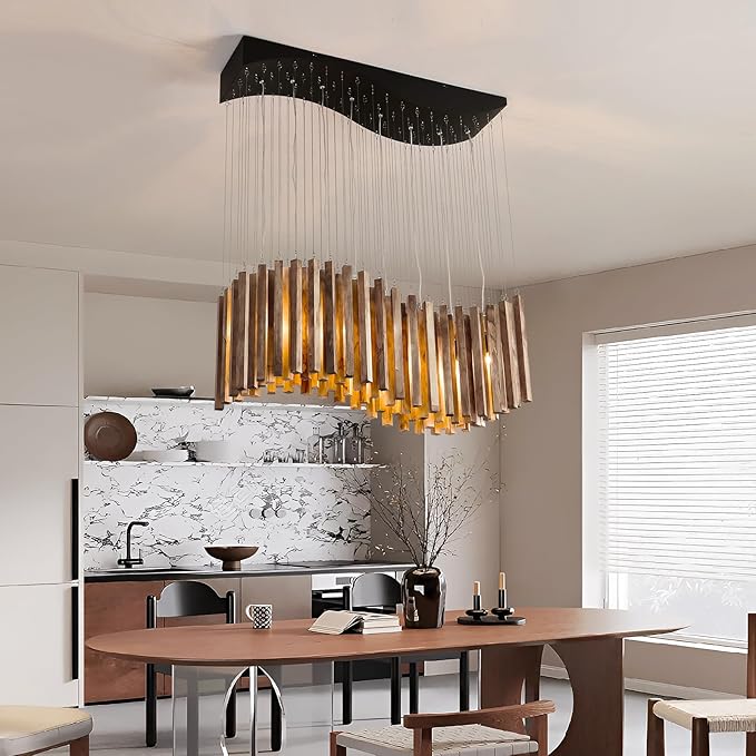 8 Light Wood Chandelier Light Fixture Boho Pendant Light Rustic Large Hanging lamp for Farmhouse Living Doom Entryway Entrance Dinning Room Foyer Kitchen