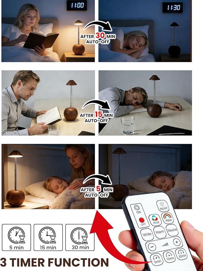 yadoker 2 Pack Cordless Table Lamps Set, Tumbler Design Touch Lamp & Remote, Rechargeable 2600mAh USB Desk Lamp, Multiple Colors Dimmable Nightstand Lamp for Bedroom, Living Room, Outdoor (Walnut)