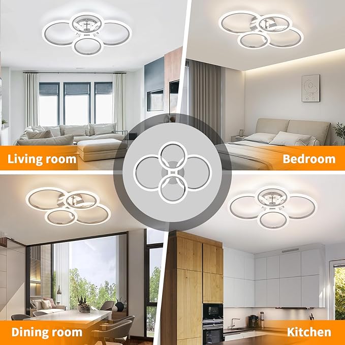 Modern LED Ceiling Light Fixture, 4 Rings Dimmable Flush Mount Ceiling Light with Remote, Acrylic Close to Ceiling Lighting Fixture for Low Ceiling Living Room Bedroom Kitchen (4 Heads)