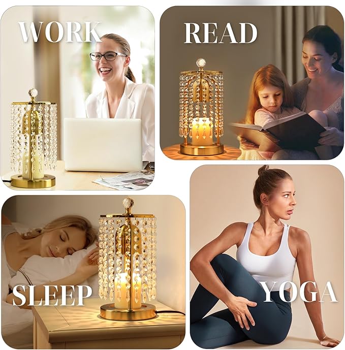 Gold Candle Warmer Lamp With Timer and Dimmer - Electric Crystal Lamp for Bedroom Decor, Flameless Scented Light, House Warming Gift, Christmas Gifts for Women