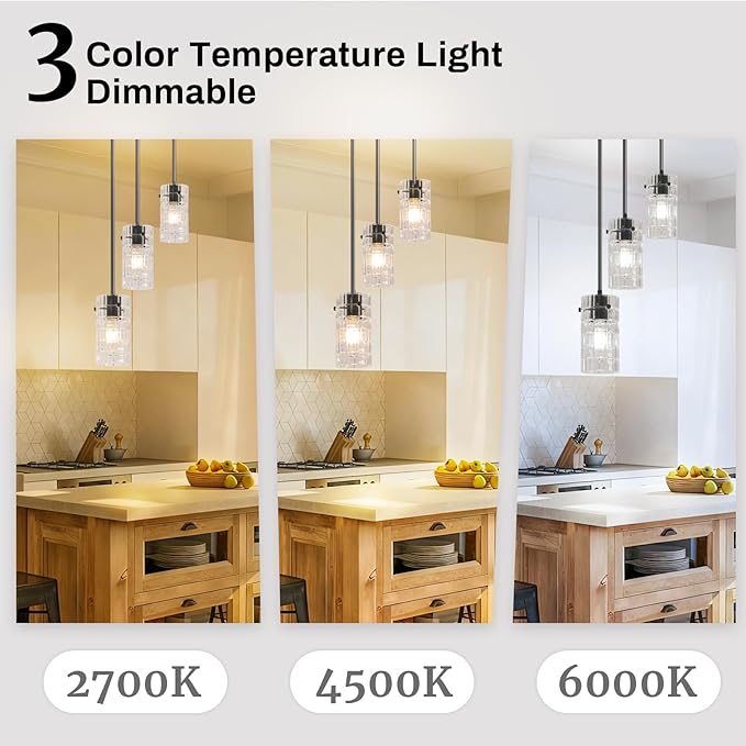 Black Glass Pendant Lights, Pendant Light Fixtures, Pendant Lights for Kitchen Island Living Room,with Meatel Adjustable Hanging Rod,(3 Lights)