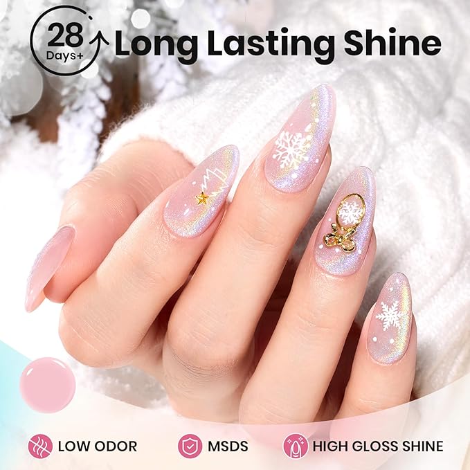Beetles Prismatic Christmas Cat Eye Gel Nail Polish - 15ML Christmas Silver Glitter Rainbow Cat Eye Gel Polish with Magnet Soak Off UV Velvet Nail Polish Salon DIY Manicure Winter Gift for Women