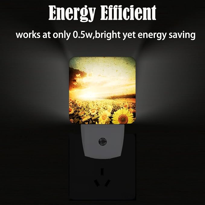 Sunflower Field at Sunset Night Light,Plug Into Wall Decor for Stairway,Hallway,Kitchen,Dusk to Dawn Sensor Nightlights for Boys/Girls/Women/Men Room Gifts