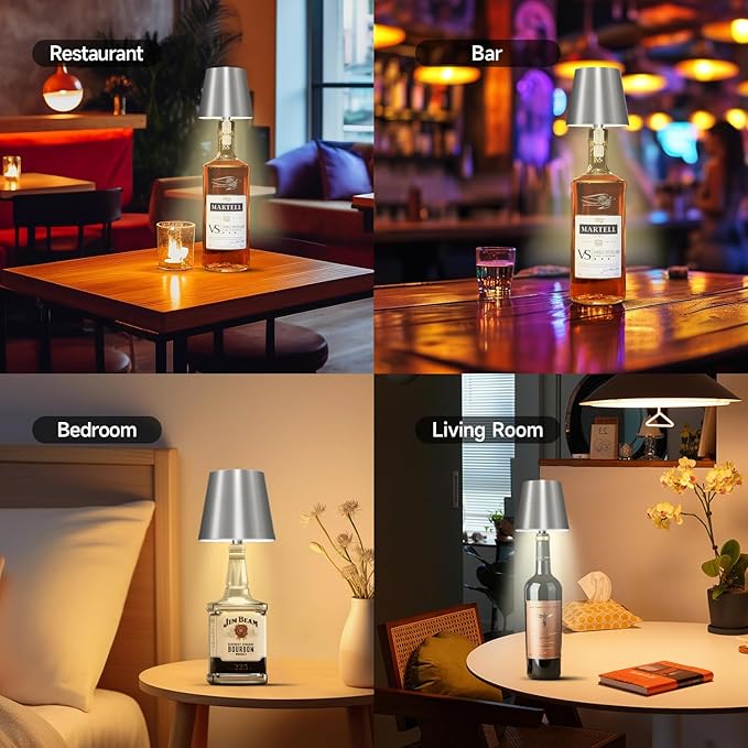 2025 New Wireless Bottle Lamp - LED Bottle Lights for Liquor & Wine Bottles, Cordless Lampshade, Whiskey Bottle Top Light, Bottle Stopper Night Light Kit, Rechargeable RGB Remote & Touch-Dimmable