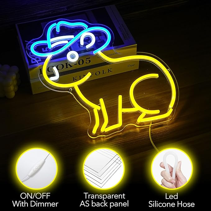 Capybara Neon Sign, Cute Cowboy Hat Capybara Led Light Neon Sign Animals Wall Decor Artled Bar Sign Night Lights Backdrop Lights Led Business Signs Creative Neon Lights Signs Usb Powered