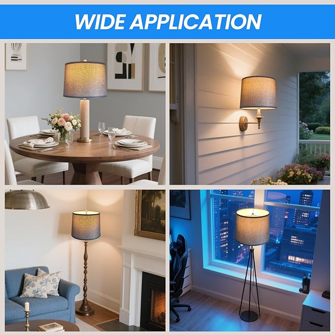 2 Pcs Lamp Shades with Harp, Modern Linen Drum Lamp Shade 11.4" Top x 12.6" Bottom x 9.8" High Lampshade Replacement for Table & Bedside Lamp, Grey