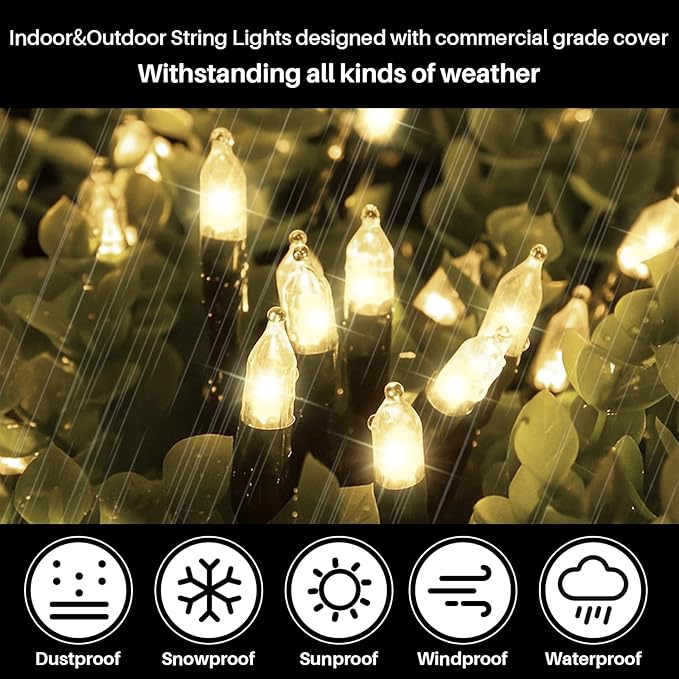 LAMPHOME Warm White Christmas Mini Lights, 32.5FT 100 LED String Lights with 16 Light Modes, Fairy Lights Plug in for Outdoor Xmas Trees Garland Wreath Holiday Decorations