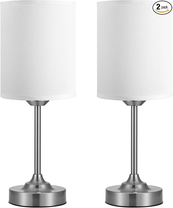 Touch Control Cordlss Table Lamp, USB-C Rechargeable Lamp with Stepless Dimming, 4000mAh Battery Operated Bedside Lamp for Bedroom, Living Room, Night Light & Emergency Lighting, Silver, 2 Pack