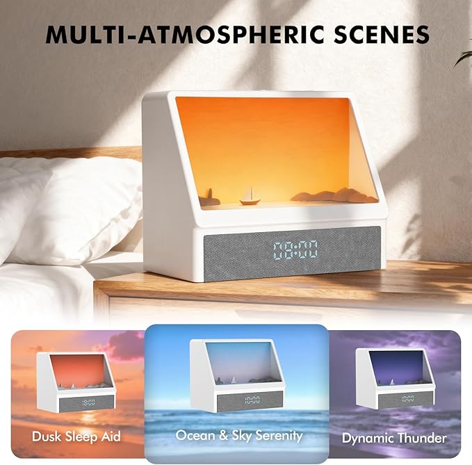 Sunrise Alarm Clock, White Noise Machine Lamp, Wake Up Light with 12 Sounds, Sleep Aid,Dimmable Clock for Adults Kids Bedroom,Bluetooth Speaker