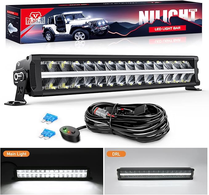 Nilight 19 Inch LED Light Bar DRL 150W 15500LM Anti-Glare Flood Spot Offroad LED Driving Light IP68 w/ 16AWG DT Connector Wiring Harness for Pickup Truck SUV ATV UTV Boat 4x4 Jeep