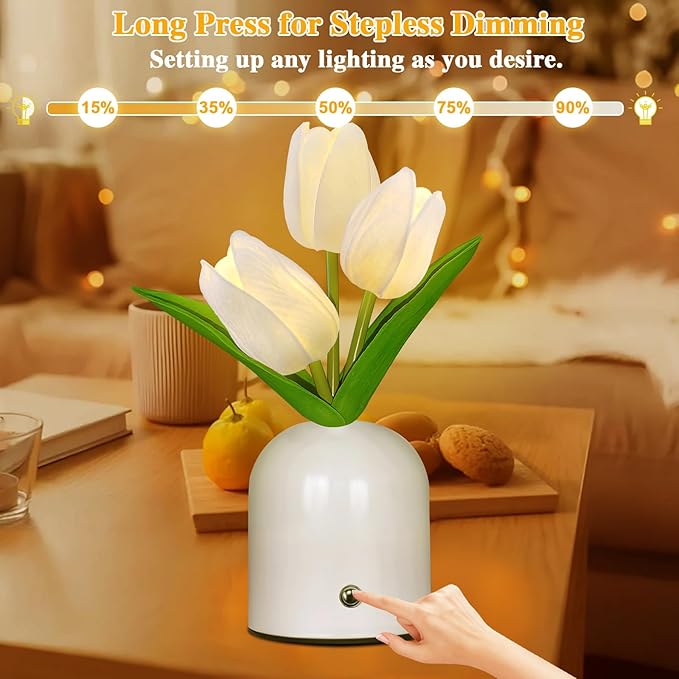 Birthday Gifts for Women/Mom Table Lamp, 3 Color Crystal Flower Bedside Lamps Infinitely Dimming with USB Charge Small Night Light,Nightstand Touch Lamp for Bedroom (S-White)
