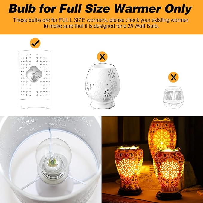 Wax Warmer Light Bulbs, G50 25 Watt for Full Size Scentsy Warmers, G16.5 Globe E12 Base Clear - Long Life-Span and Melt Wax Fast, 120 Volt (6 Pack)