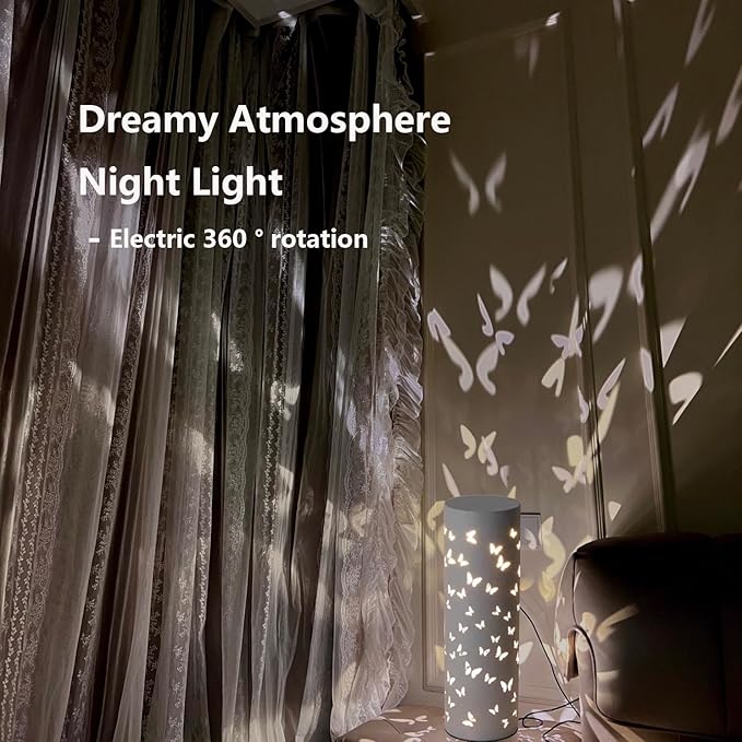 Bedside Table Lamp Rotatable Butterfly Night Light Led Lights for Bedroom Living Room Mariposas Gradient Projector USB Lamps for Girls Gift Valentine's Easter Mothers Day Birthday Present
