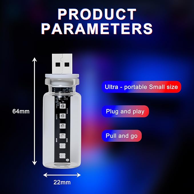 13-in-1 Car USB Night Light - Touch Dimmable LED Filament Lamp with 13 Modes & 7 Colors, USB Interior Lights for Car, Truck, Party, Camping, Holiday, Bedroom, Desktop（2Pcs）