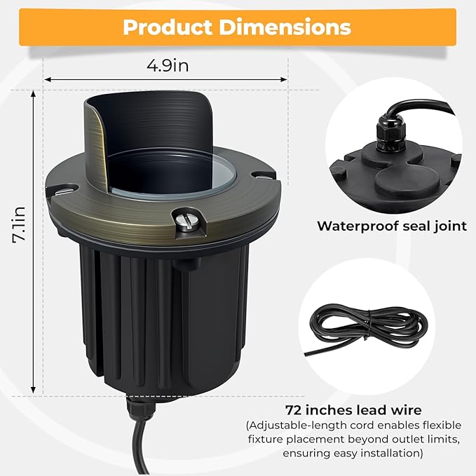 Gardencoin Brass Well Lights Outdoor 12V LED Low Voltage Landscape In Ground Light Waterproof Up Lighting Fixture, Bronze Accent Lighting Fixture Without MR16 Bulb, 12 Pack
