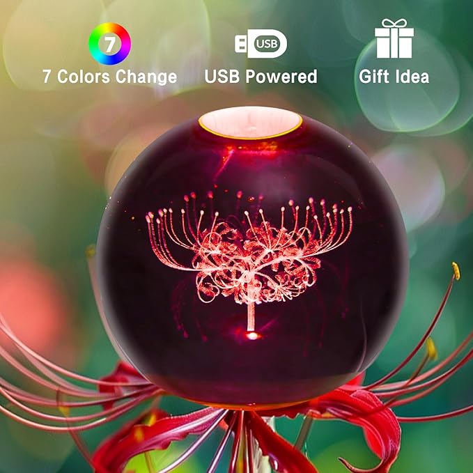 3D Flower Crystal Ball Lamp,3.15inch Multi-Color Changing Bedroom Decor Night Lights,Christmas Birthday Gifts for Boys, Girls