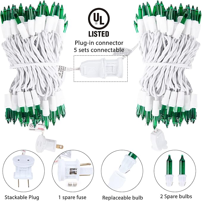 Minetom St. Patrick's Day Mini String Lights, 100 Count 27 Feet Detachable Incandescent Bulb Waterproof Green Fairy Lights Plug in for Indoor Outdoor Party Patio Christmas Decoration, White Wire