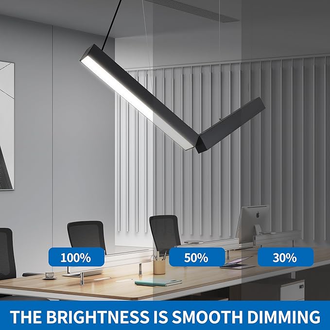 4FT 50w Led Linear Light, Fixture 0-10V Controlled Dimming 3000K 4000K 6000K Color Changing, Black Ceiling Shop Light, Suspended Office Lighting Fixture 2 Packs