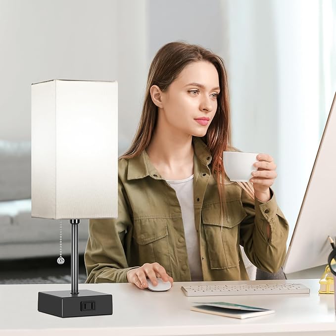 Dott Arts Table Lamp for Bedroom Set of 2,Minimalist Bedside Lamps with AC Outlets，Night Light 2700K 4000k 5000K Small Nightstand Lamps for Living Room Kids Room Office(Bulbs Included)