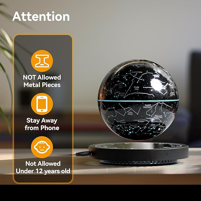 Magnetic Levitation Planet Constellation,Levitating Decor with LED Multi-Color Lights,360°Rotating with Touch Control for Home Office Desk Decor,Cool Tech Gift for Men
