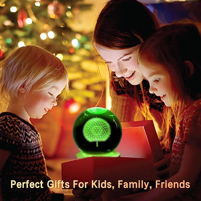 3D Crystal Ball Dandelion Lamp,3.15inch Multi-Color Changing Bedroom Decor Night Lights,Christmas Birthday Gifts for Boys,Girls