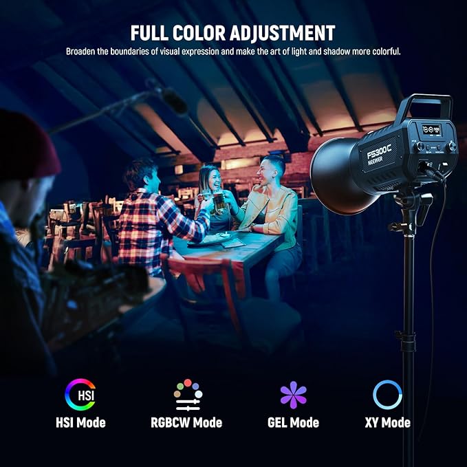 NEEWER 300W RGB LED Video Light APP/2.4G Control, 17 Effects 2500-7500K 29000lx COB Continuous Output Lighting with Cleaning Cloth, CRI95+ Bowens Mount for Studio Photography Video Recording, FS300C