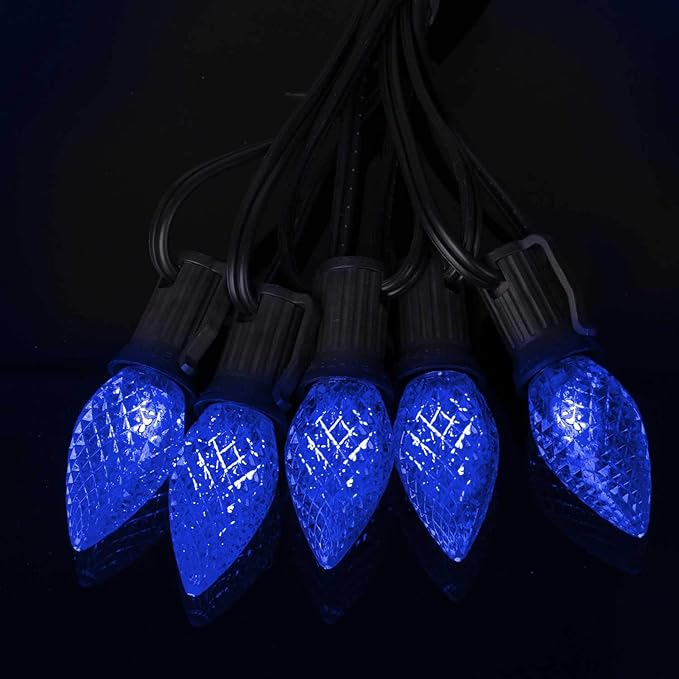 25 Pack C7 Led Replacement Christmas Light Bulb, C7 Shatterproof Led Bulbs for Christmas String Lights, E12 Candelabra Base, Commercial Grade Dimmable Holiday Bulbs, Blue