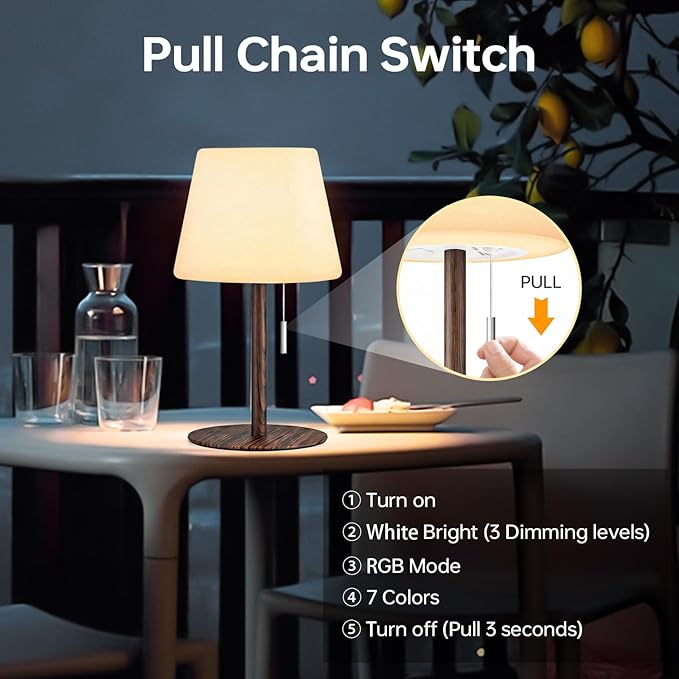 Shower Lamp Battery Operated Outdoor Table Lamps Cordless Waterproof LED Dimmable Warm White and RGB Table Lamps Rechargeable Lamp Outdoor Lamps for Patio/Bathroom（Wood Grain）