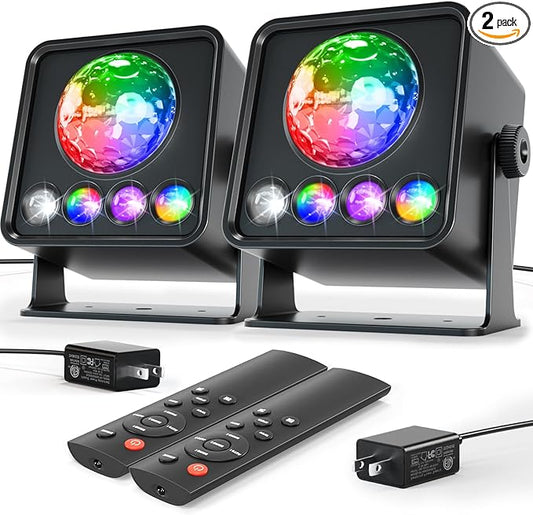2-Pack Sunset Lamp Disco Ball Party Lights - Sound Activated LED Strobe & Stage Lights for Home Parties, Weddings, Bars, Clubs, Karaoke, Halloween, Christmas & Wall Décor (Enhanced Dual Lighting Set)