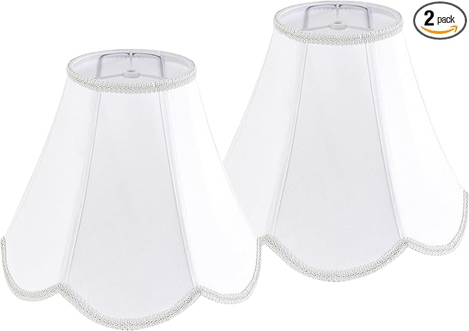GO&SO 2pcs White Lamp Shade Scalloped Lamp Shade Medium,6"Top x 13"Bottom x 10.6"Vertical Height (Spider),Floor Lamp Shade Table Lampshade -Handmade Bell Lamps Shade -Petal Edge Braid -Easy Assembly